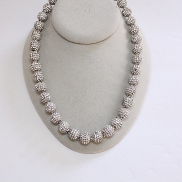 NWOT Cara NY Crystal Pave Beaded Necklace Silver - Picture 6 of 15